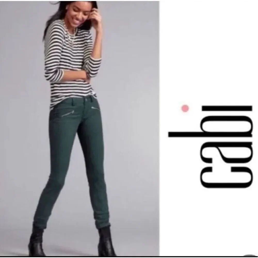 CAbi hunter green #3388 ankle skinny zipped pocket size 4 jeans